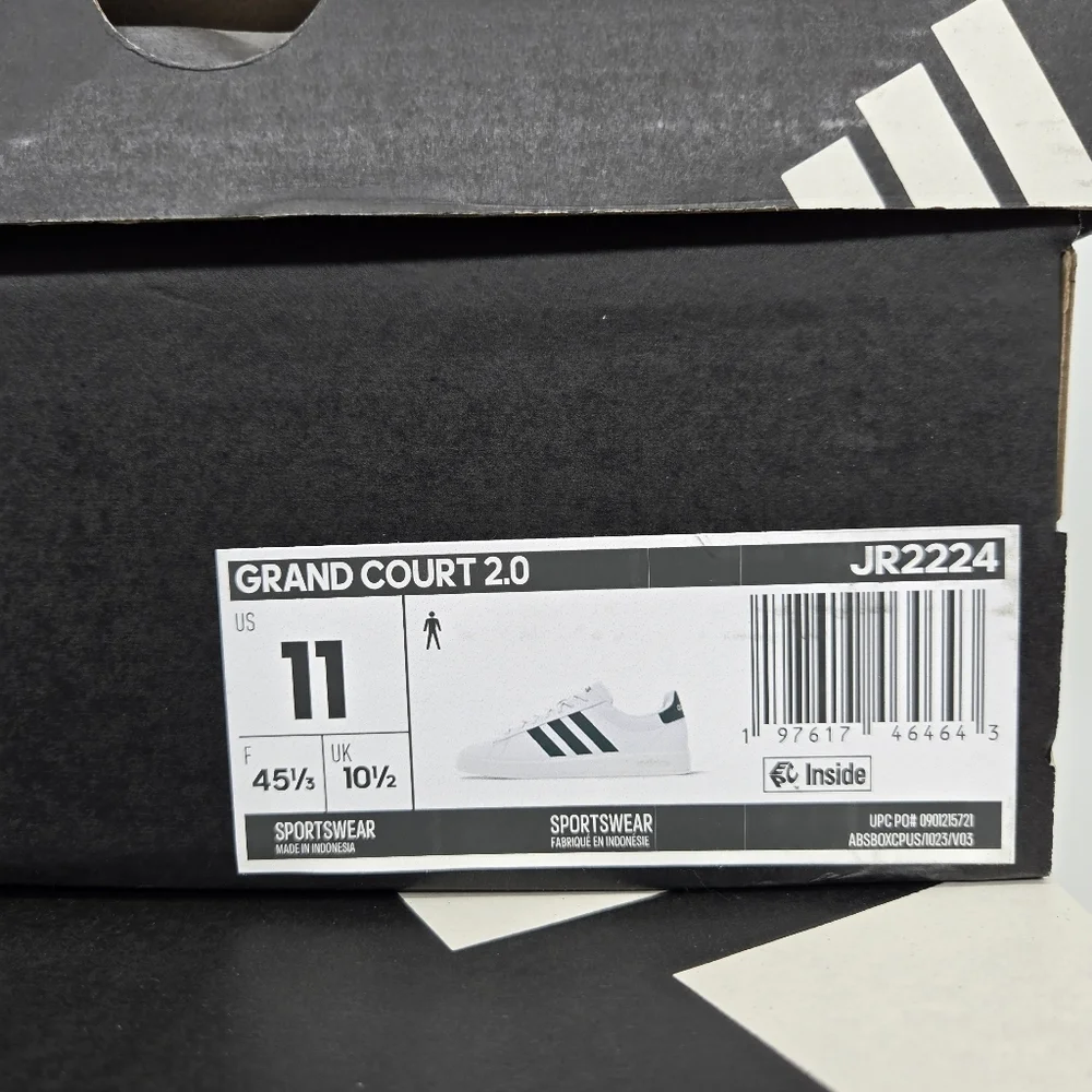 Adidas Men's Grand Court 2.0 'Cloud White Collegiate Green' Shoes JR2224 Size 11